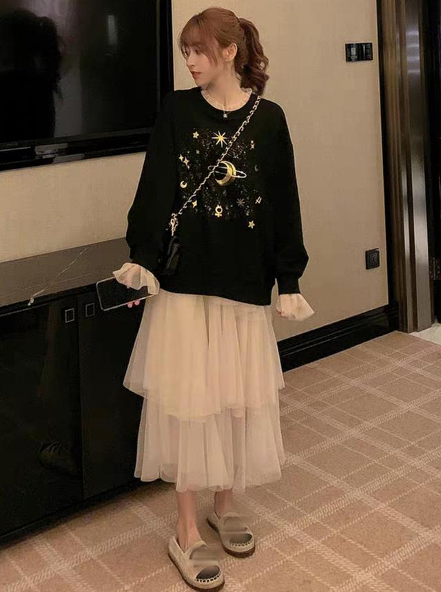 寬松衛衣 半身紗裙